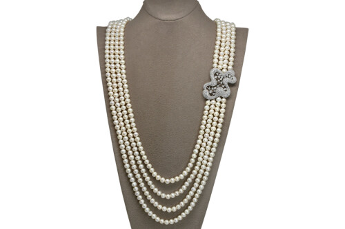Ahsen 925 Sterling Silver White Pearl Necklace (Silver Brooch) AH-0086 - 