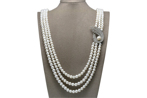 Ahsen 925 Sterling Silver White Pearl Necklace (Silver Brooch) AH-0087 - 