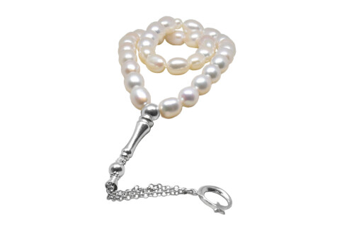 Ahsen 925K Gümüş Doğal Beyaz inci Tesbih AH-00083 - 