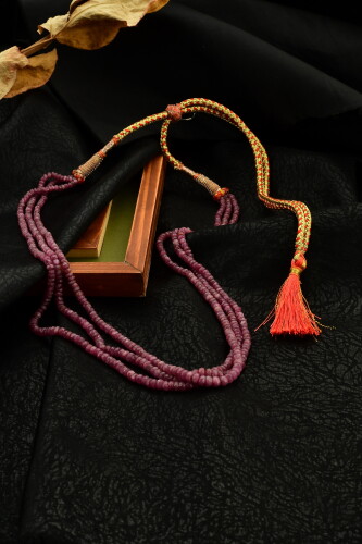 Ahsen Kök Yakut El İşi Kolye ( 3 Sıra ) P8809 - Ahsen İnci (1)