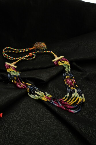 Ahsen Kök Mix Color Safir Turmalin El İşi Kolye(9 Sıra ) P8801 - 8