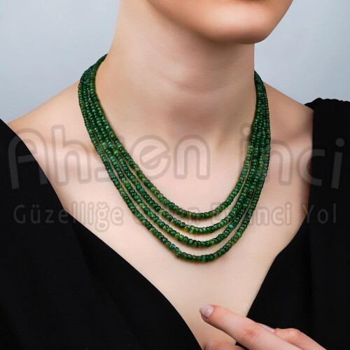 Ahsen Kök Zümrüt El İşi Kolye ( 3 Sıra ) P8819 - Ahsen İnci
