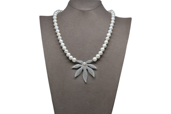 Natürliche Perlenkette mit Clip-Verschluss aus Silber AH-0091 - 1