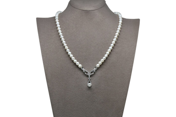Natürliche Perlenkette mit Clip-Verschluss aus Silber AH-0092 - 1