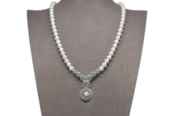 Natürliche Perlenkette mit Clip-Verschluss aus Silber AH-0097 - 1