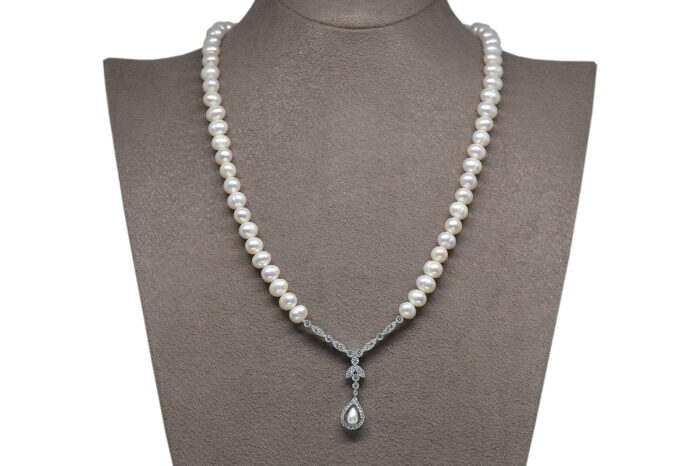 Natürliche Perlenkette mit Clip-Verschluss aus Silber AH-0098 - 1