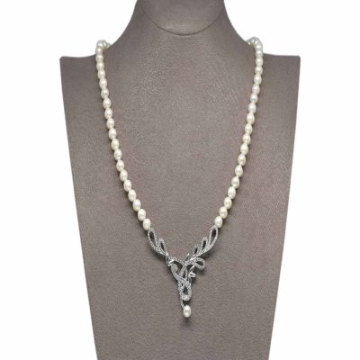 Natürliche Perlenkette mit Clip-Verschluss aus Silber AH-0102 - 1