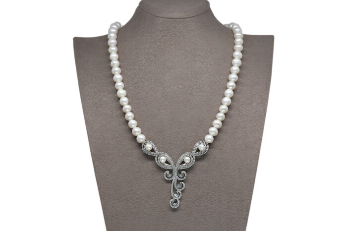 Natürliche Perlenkette mit Clip-Verschluss aus Silber AH-0104 - 1
